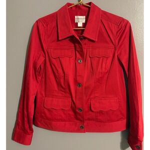 Christopher Banks Womens Red Stretch Cotton Scalloped Pocket Jacket Size S